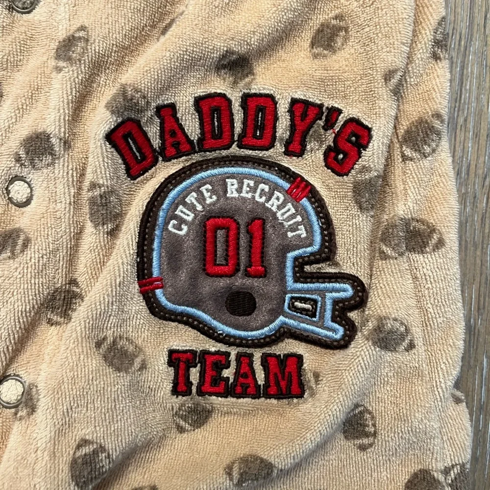 Carters Baby Boy tan & brown Football “Daddy’s Team” one‎ piece footed PJs 6 mos
